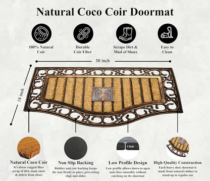 A1HC Natural Coir and Rubber Door Mat, 18" x 30", Thick Durable Doormat for Outdoor Entrance