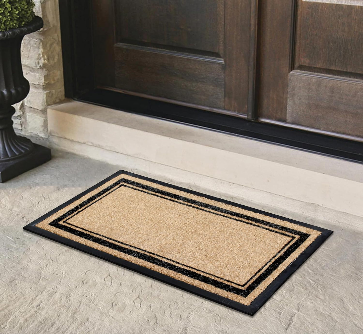 A1HC Natural Rubber Coir Outdoor Doormat 24x48 Markham Classic Border, Anti-Shed Treated Durable Front Door Mat