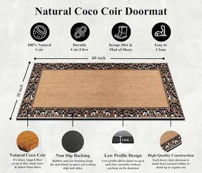 A1HC Natural Coir & Rubber Brown Door Mat 30"x60", Thick, Durable, Heavy Duty Doormat For Outdoor & Indoor