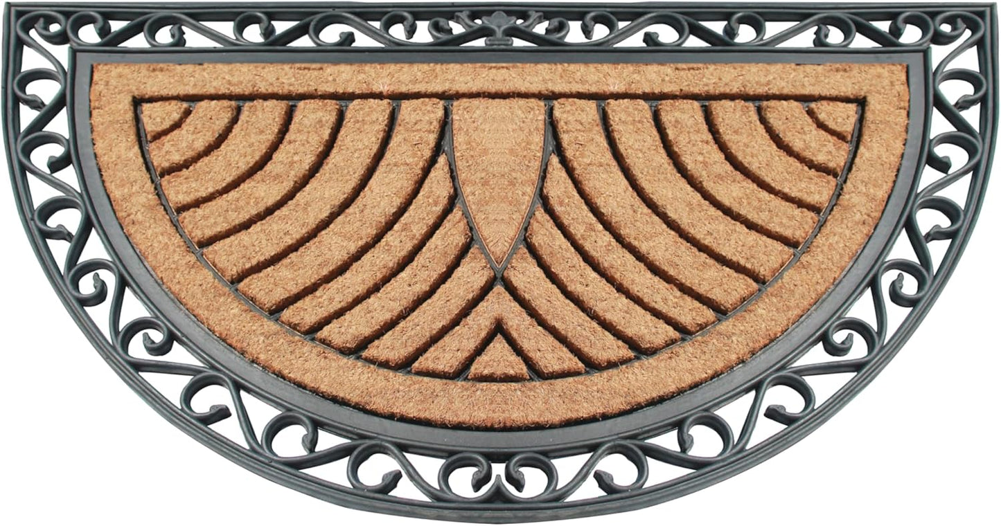 A1HC Natural Half-Round Rubber and Coir Doormat, 30" x 48", Anti-Shed, Fade-Resistant Entrance Mat