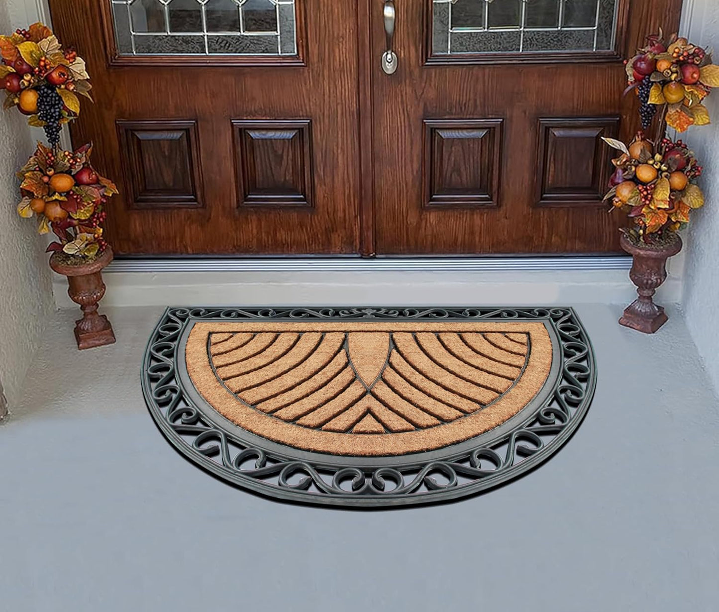 A1HC Natural Half-Round Rubber and Coir Doormat, 30" x 48", Anti-Shed, Fade-Resistant Entrance Mat