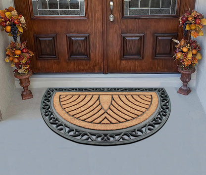 A1HC Natural Half-Round Rubber and Coir Doormat, 30" x 48", Anti-Shed, Fade-Resistant Entrance Mat