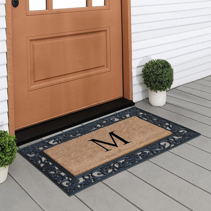 A1HC Natural Coir Monogrammed 23"X38", Anti‑Shed Treated Durable Doormat for Outdoor Entrance