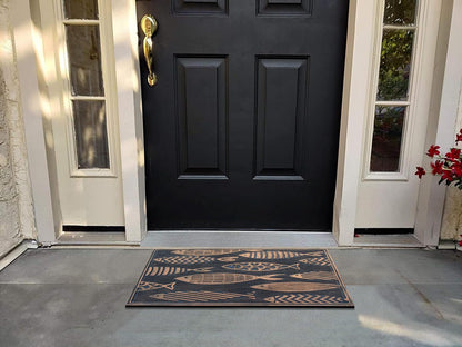 A1HC Nautical Fish Bronze Welcome Door Mat 18"x30" Outdoor Rubber Entrance Mat with Non-Slip Backing