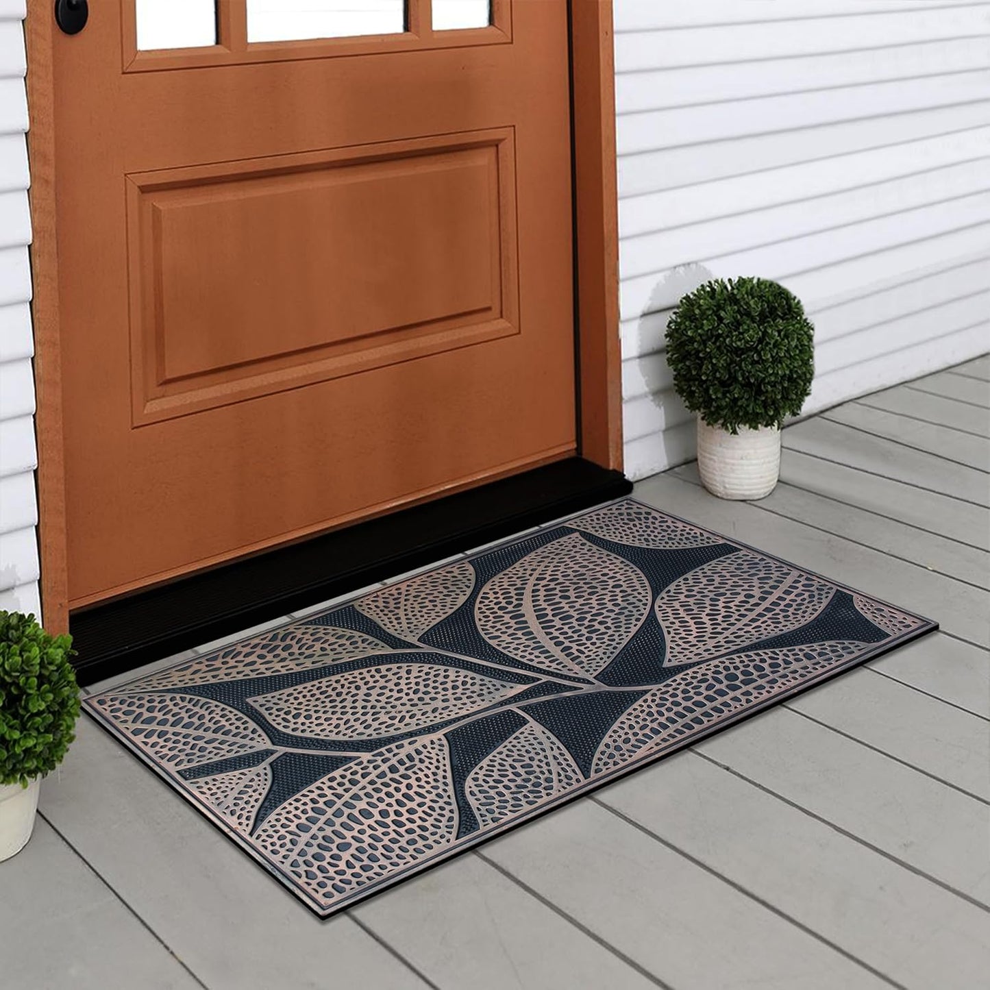 A1HC Copper Leaves Welcome Door Mat 18"x30" Outdoor Rubber Entrance Mat with Non-Slip Backing