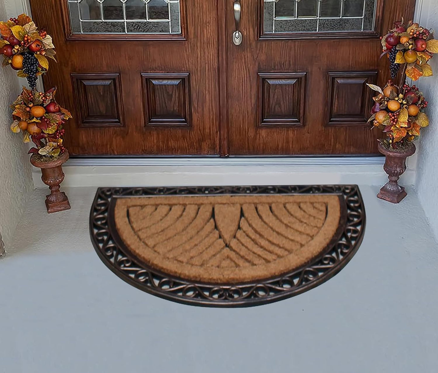 A1HC Natural Half-Round Rubber and Coir Doormat, 30" x 48", Anti-Shed, Fade-Resistant Entrance Mat