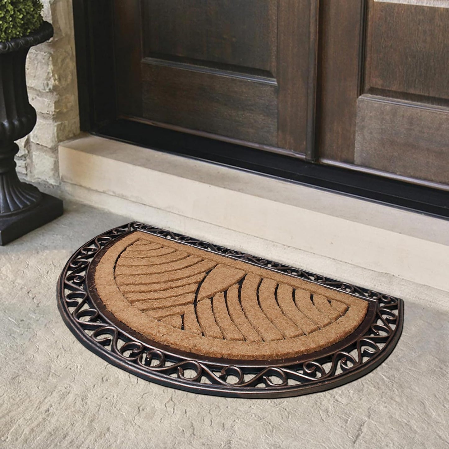 A1HC Natural Half-Round Rubber and Coir Doormat, 30" x 48", Anti-Shed, Fade-Resistant Entrance Mat