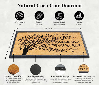 A1HC Natural Coir and Rubber Falling Leaves 18" x 48", Rubber and Coir Long Lasting Outdoor Doormat