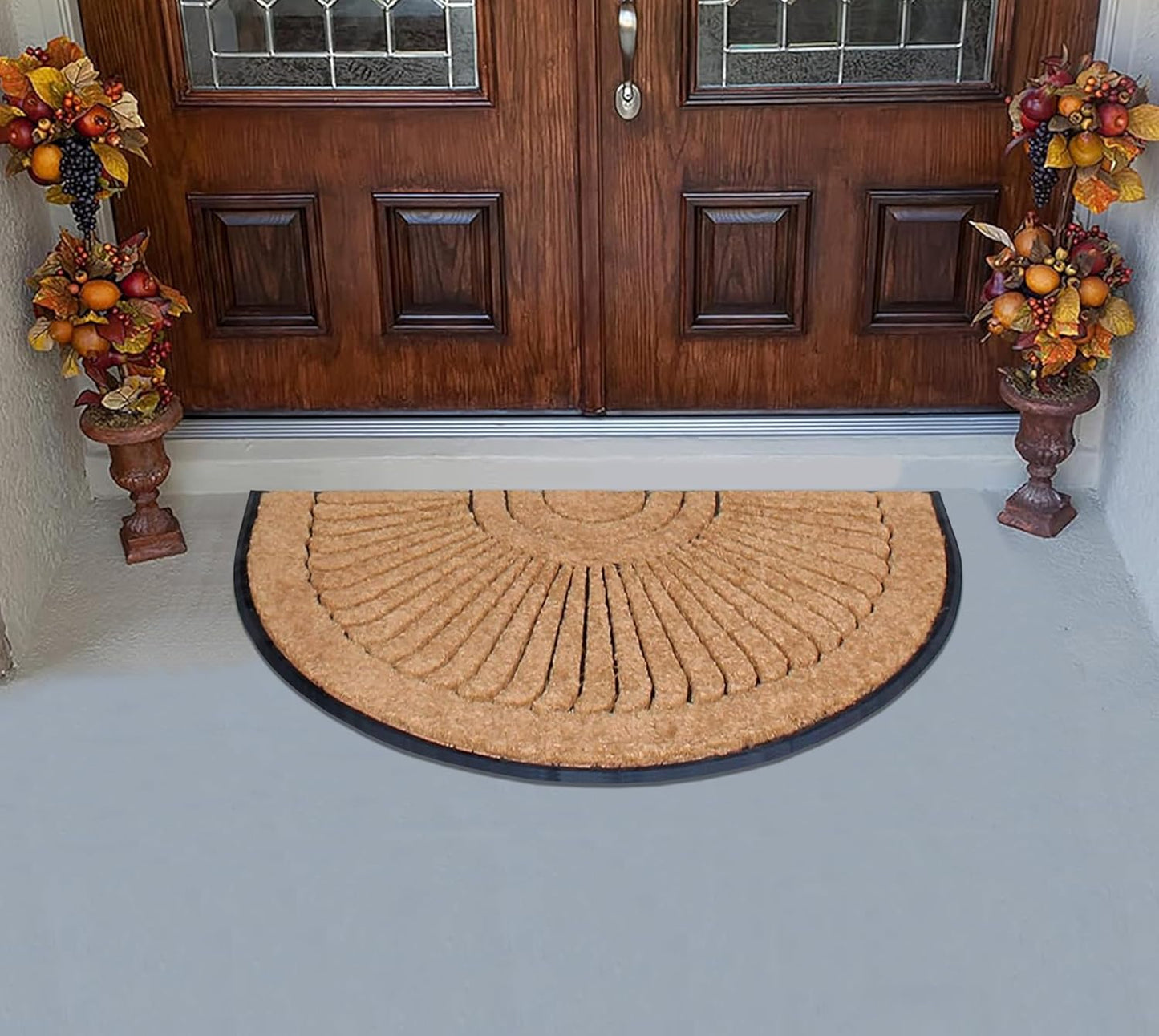 A1HC Natural Coir and Rubber Door Mat Thick Durable Doormat for Outdoor Entrance Semicircular
