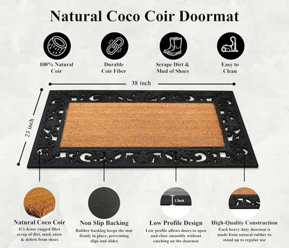 A1HC Natural Coir and Rubber Black Floral Border 18"x30" Long Lasting Front Door Entry Doormat