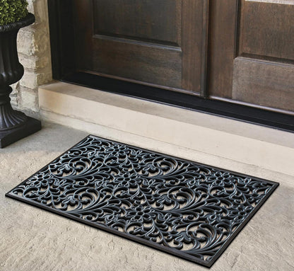 A1HC 100% Rubber Outdoor Doormat, Floral Paisley, 30"x48", All-Weather, Slip-Resistant, Mats for Entryways
