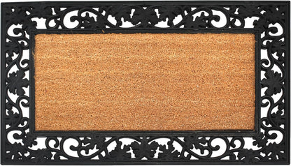 A1HC Natural Coir and Rubber Black Floral Border 18"x30" Long Lasting Front Door Entry Doormat