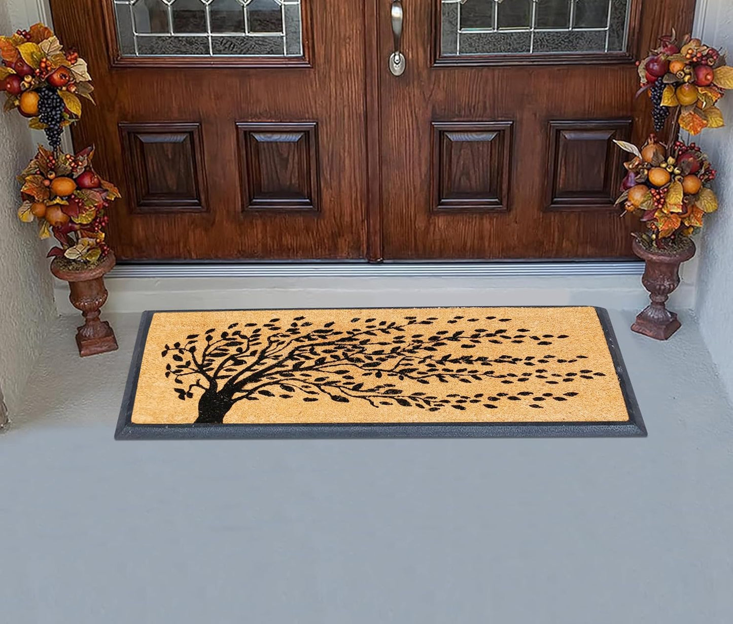 A1HC Natural Coir and Rubber Falling Leaves 18" x 48", Rubber and Coir Long Lasting Outdoor Doormat