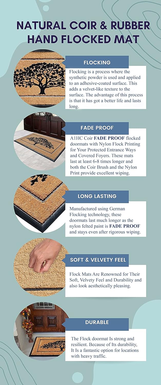 A1HC Natural Coir & Rubber Door Mat, 30"x60", Thick, Durable, Heavy Duty, Anti-Shed, Outdoor Entrance Doormat