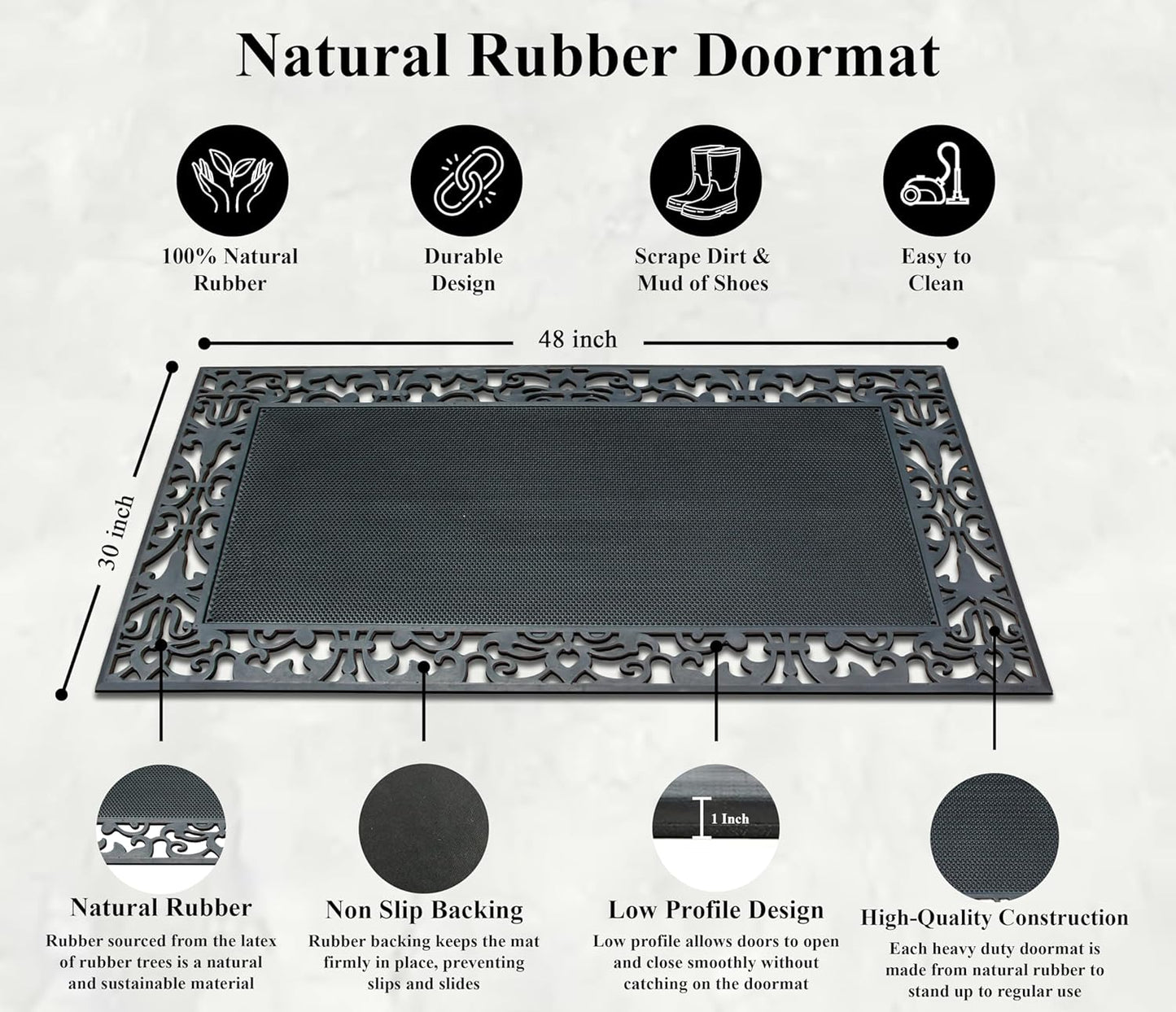A1HC Rubber Front Door Mat 30x48, Non-Slip Welcome Doormat With Scrapping Pins For Outdoor & Indoor