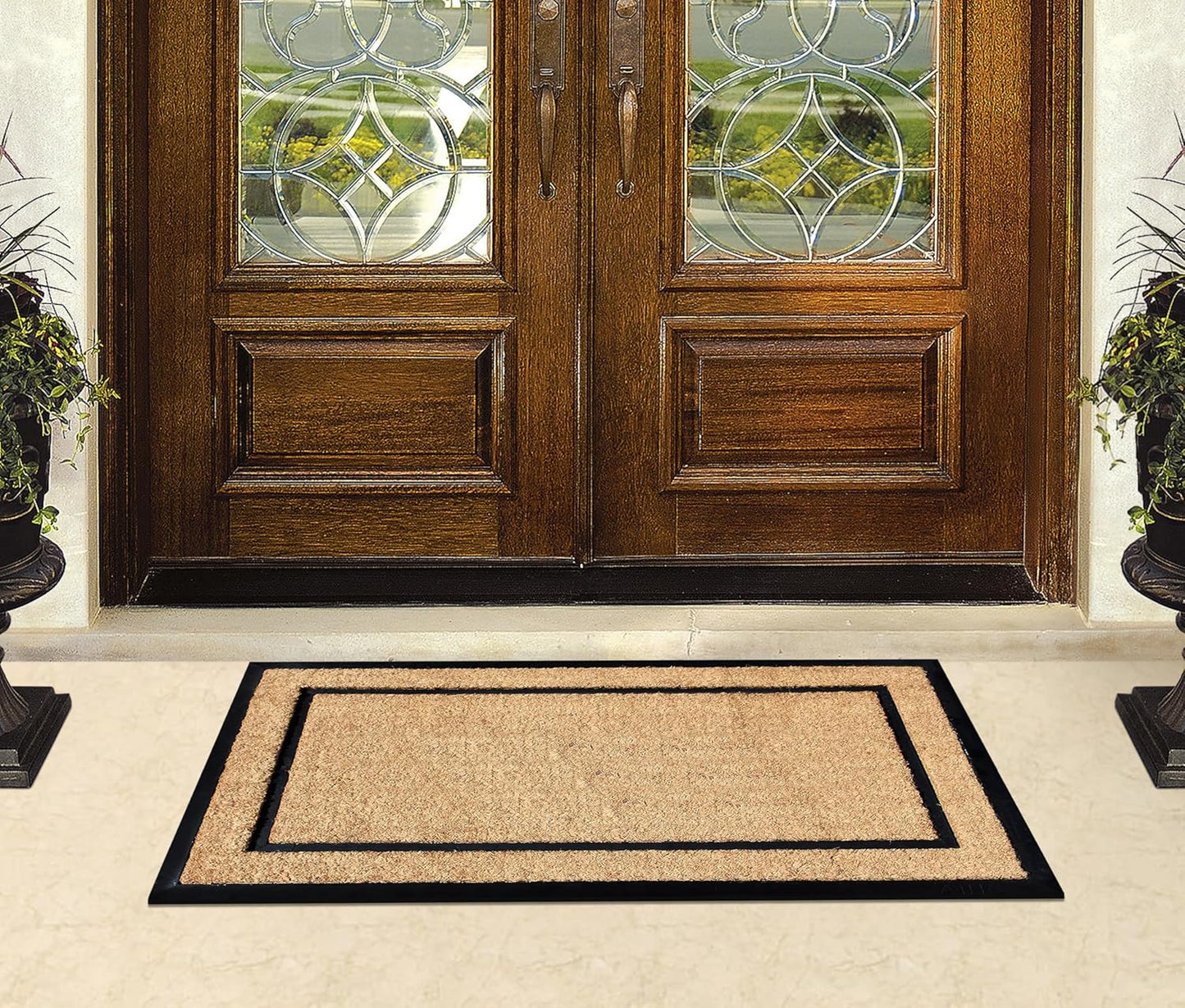 A1HC Coir and Rubber Door Mat 24"x48", Durable Non-Slip Large Plain Border Mat for Entryway, Patio