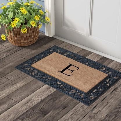 A1HC Natural Coir Monogrammed 23"X38", Anti‑Shed Treated Durable Doormat for Outdoor Entrance