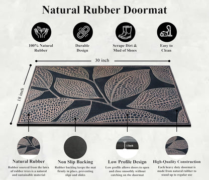 A1HC Copper Leaves Welcome Door Mat 18"x30" Outdoor Rubber Entrance Mat with Non-Slip Backing
