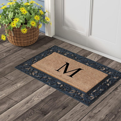 A1HC Natural Coir Monogrammed 23"X38", Anti‑Shed Treated Durable Doormat for Outdoor Entrance