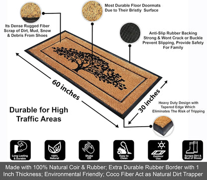 A1HC Natural Coir & Rubber Door Mat, 30"x60", Thick, Durable, Heavy Duty, Anti-Shed, Outdoor Entrance Doormat