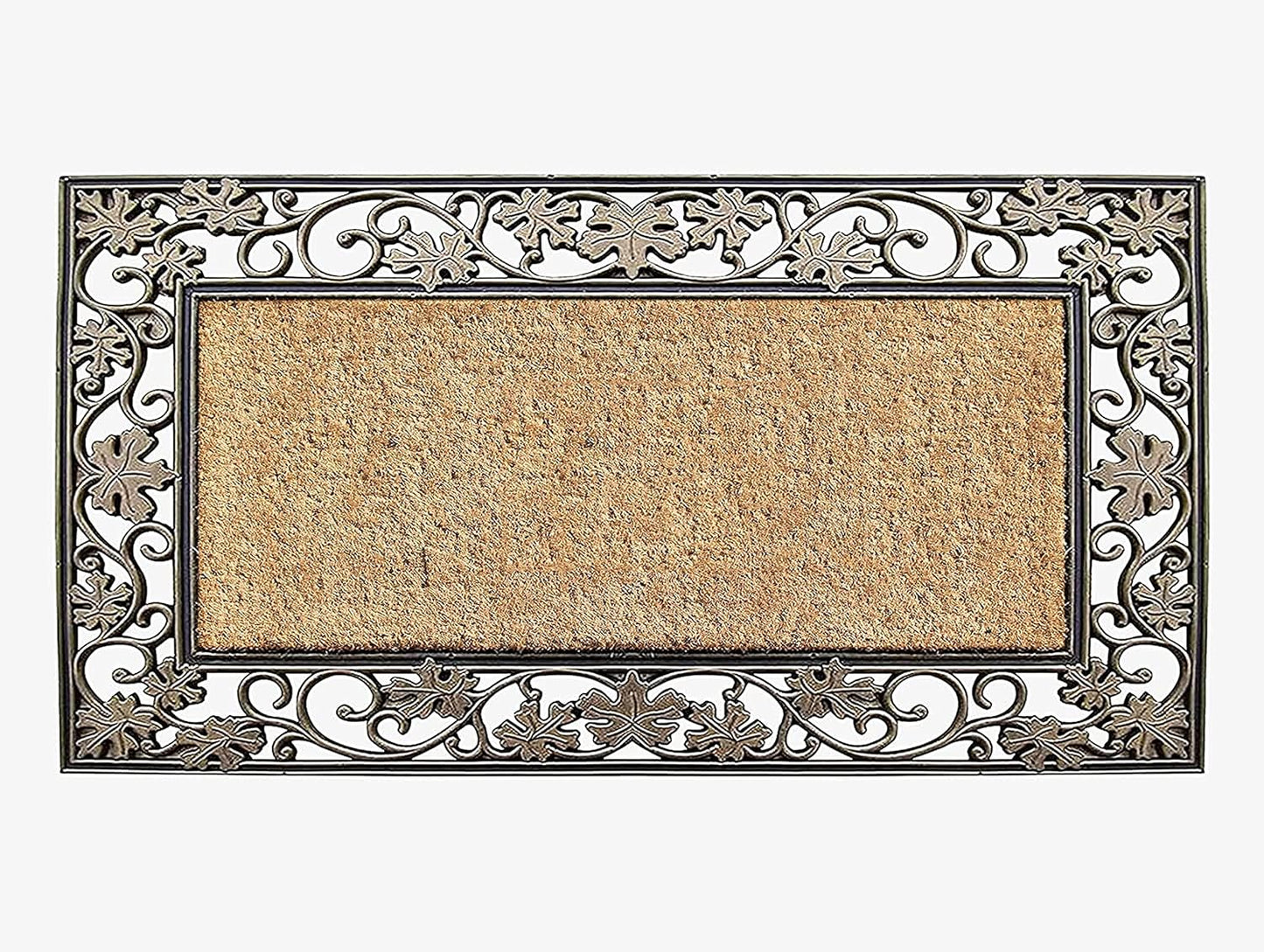 A1HC Natural Coir and Rubber Black Floral Border 18"x30" Long Lasting Front Door Entry Doormat