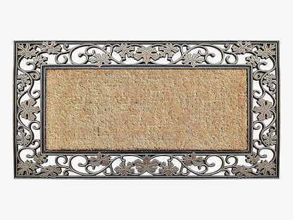 A1HC Natural Coir and Rubber Black Floral Border 18"x30" Long Lasting Front Door Entry Doormat
