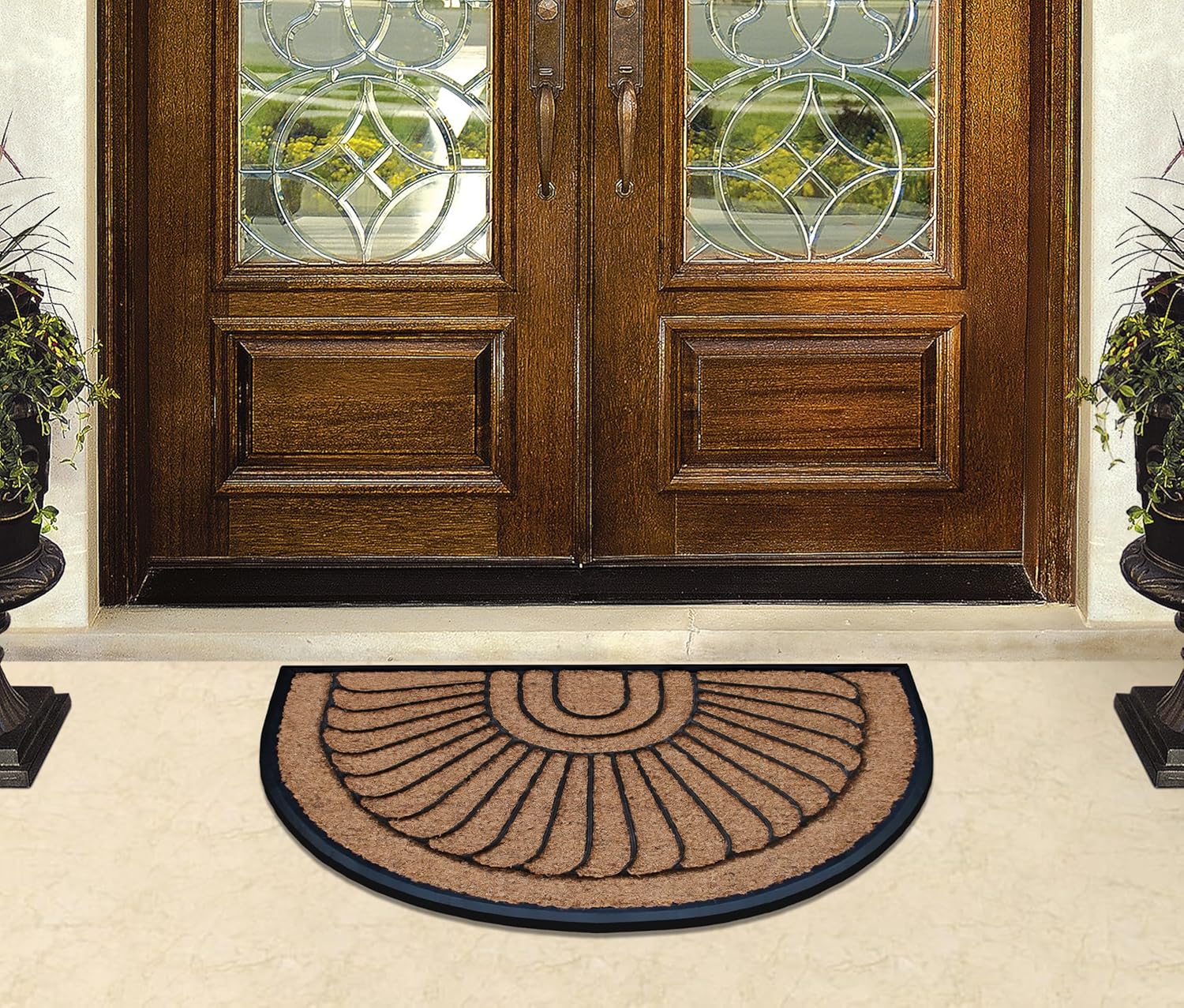 A1HC Natural Coir and Rubber Door Mat Thick Durable Doormat for Outdoor Entrance Semicircular