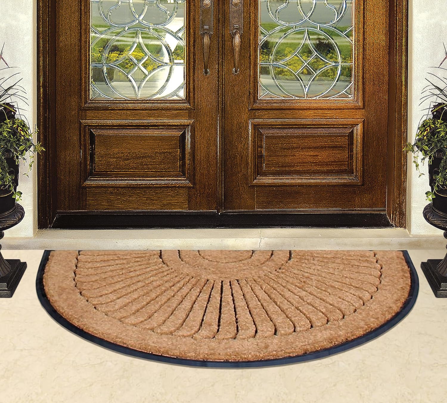 A1HC Natural Coir and Rubber Door Mat Thick Durable Doormat for Outdoor Entrance Semicircular