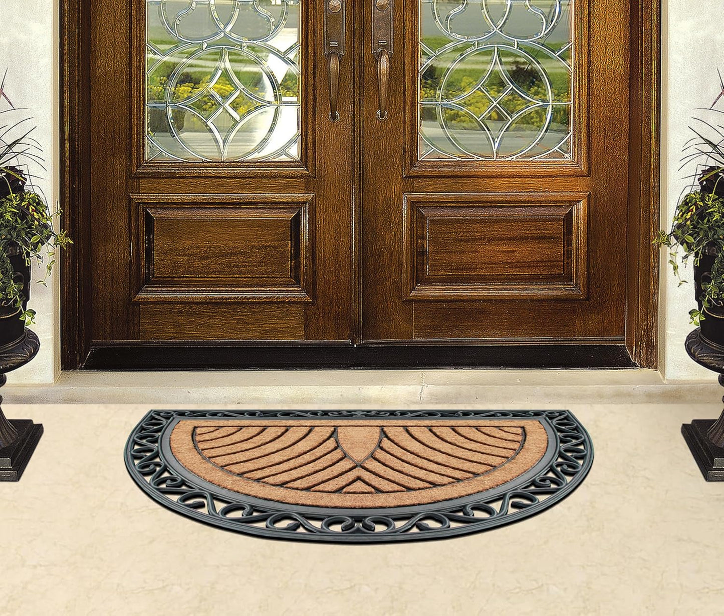 A1HC Natural Half-Round Rubber and Coir Doormat, 30" x 48", Anti-Shed, Fade-Resistant Entrance Mat