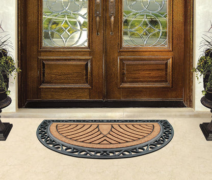 A1HC Natural Half-Round Rubber and Coir Doormat, 30" x 48", Anti-Shed, Fade-Resistant Entrance Mat