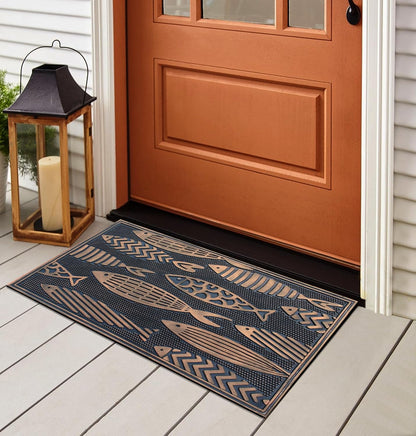A1HC Nautical Fish Bronze Welcome Door Mat 18"x30" Outdoor Rubber Entrance Mat with Non-Slip Backing