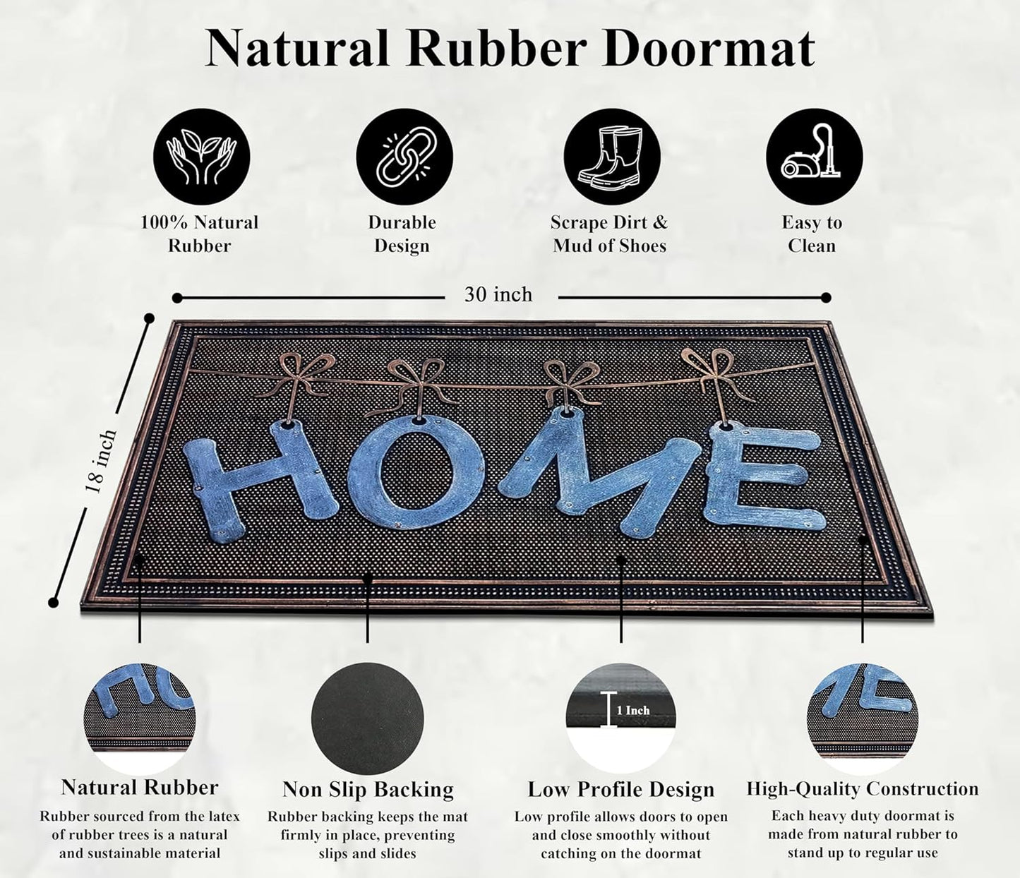 A1HC Rubber Pin Home Welcome Door Mats 18X30 for Outdoor Entrance, Fun Designed Non-Slip Backing Floor Mat