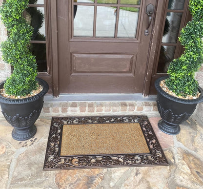 A1HC Natural Coir and Rubber Black Floral Border 18"x30" Long Lasting Front Door Entry Doormat