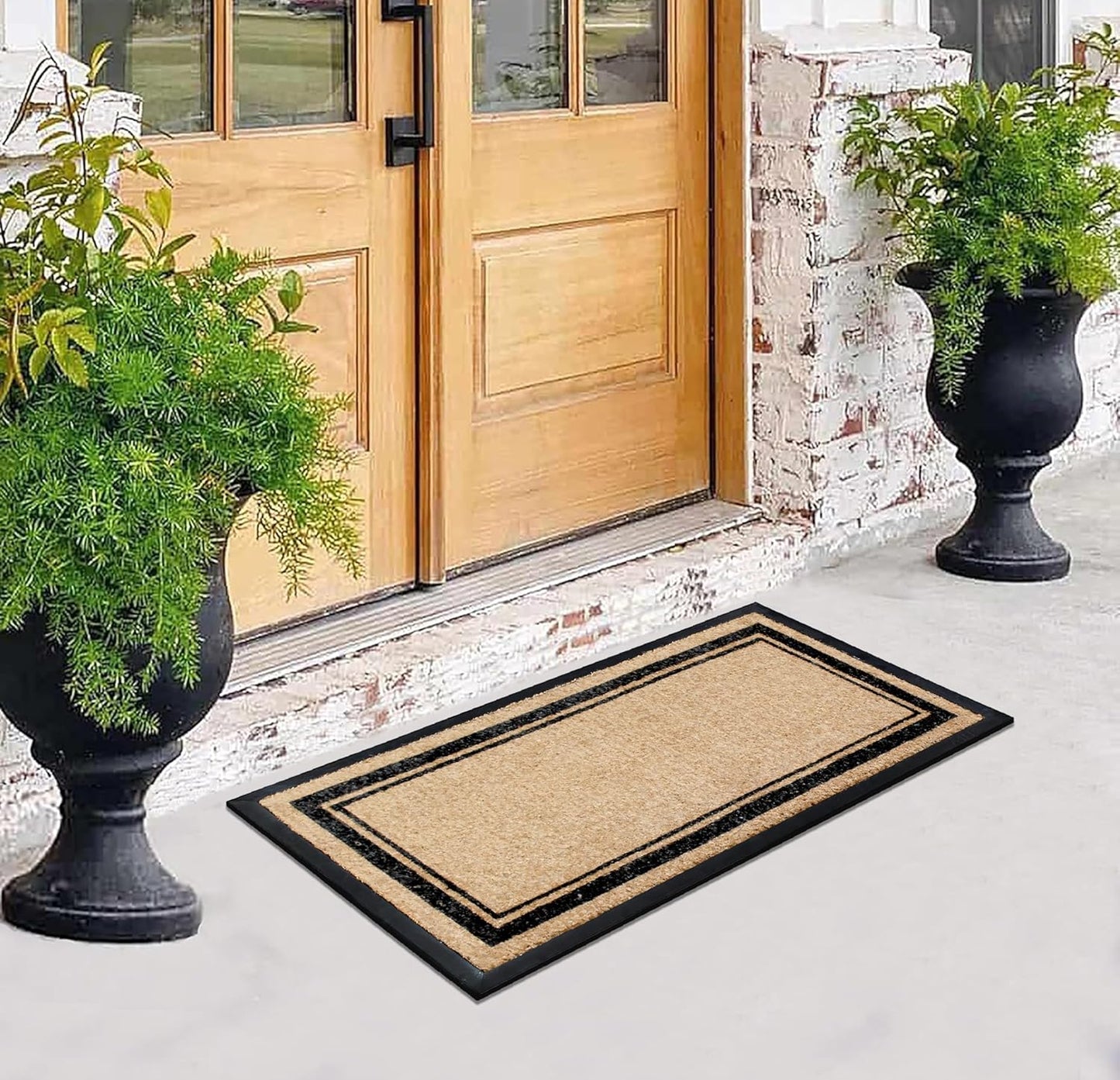 A1HC Natural Rubber Coir Outdoor Doormat 24x48 Markham Classic Border, Anti-Shed Treated Durable Front Door Mat