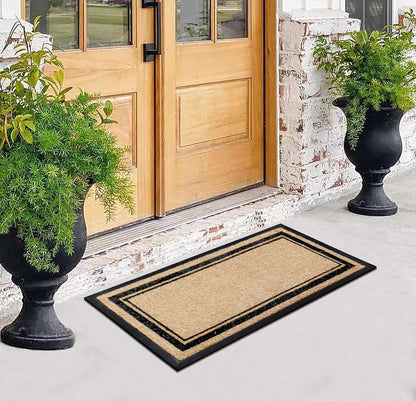 A1HC Natural Rubber Coir Outdoor Doormat 24x48 Markham Classic Border, Anti-Shed Treated Durable Front Door Mat