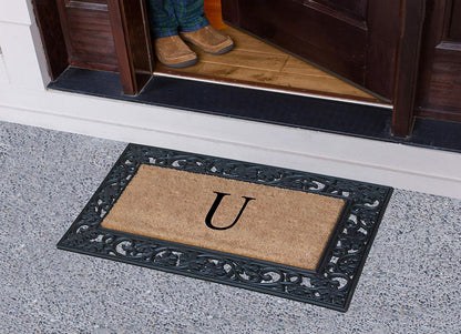A1HC Natural Coir Monogrammed 23"X38", Anti‑Shed Treated Durable Doormat for Outdoor Entrance