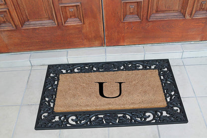 A1HC Natural Coir Monogrammed 23"X38", Anti‑Shed Treated Durable Doormat for Outdoor Entrance