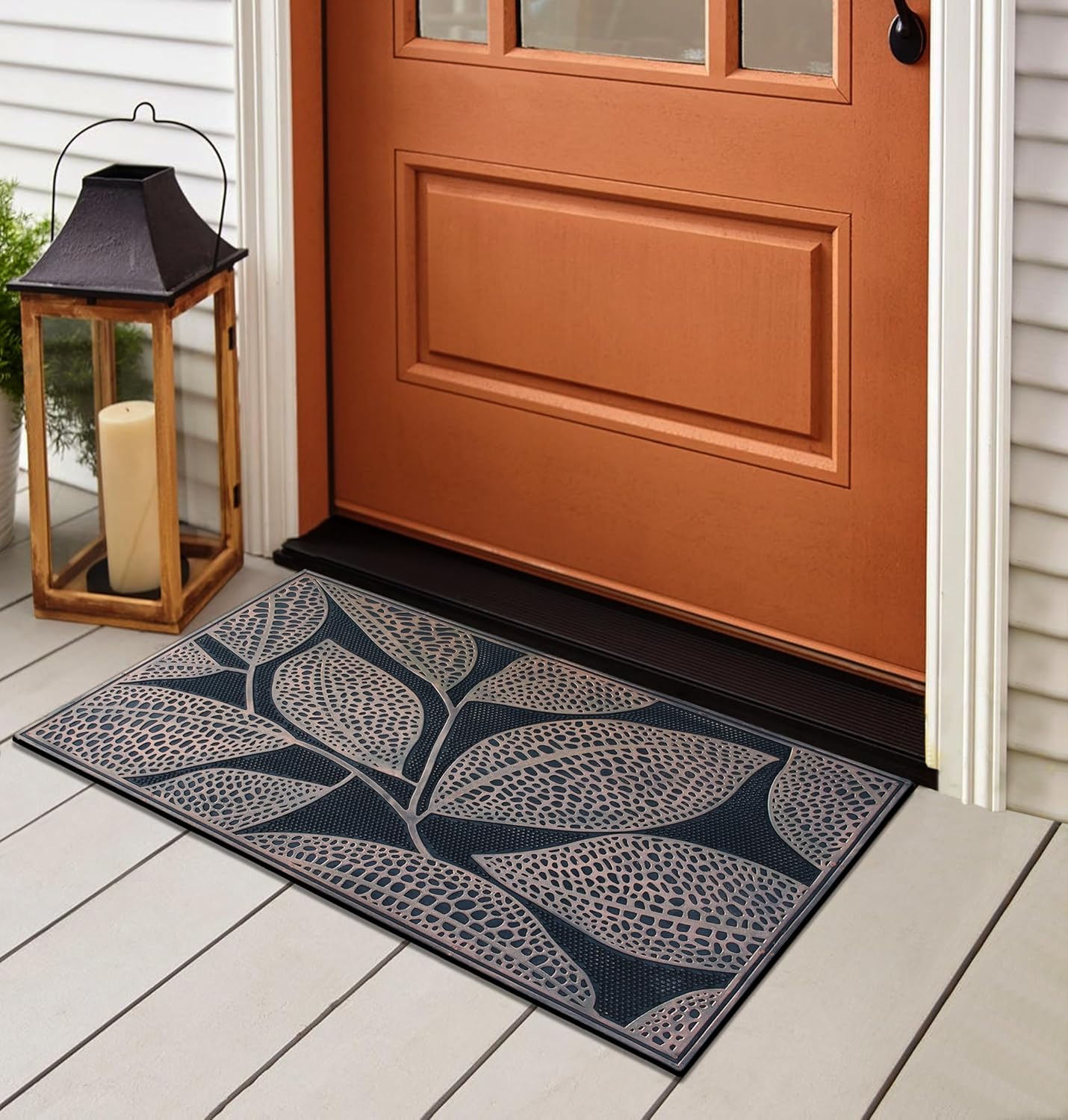 A1HC Copper Leaves Welcome Door Mat 18"x30" Outdoor Rubber Entrance Mat with Non-Slip Backing