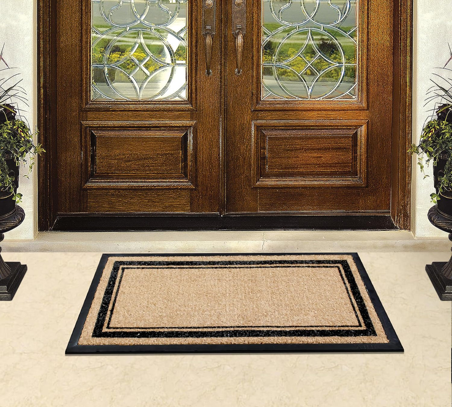 A1HC Natural Rubber Coir Outdoor Doormat 24x48 Markham Classic Border, Anti-Shed Treated Durable Front Door Mat
