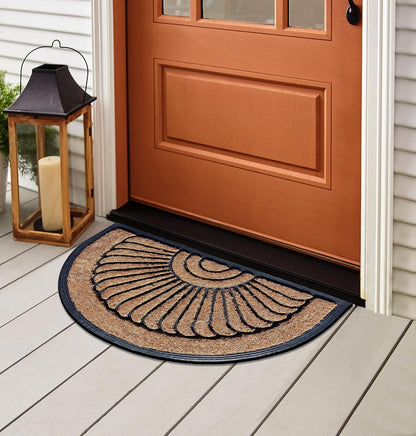 A1HC Natural Coir and Rubber Half Round Door Mat 30”x48”, Non-Slip, Thin Profile Heavy Duty Doormat
