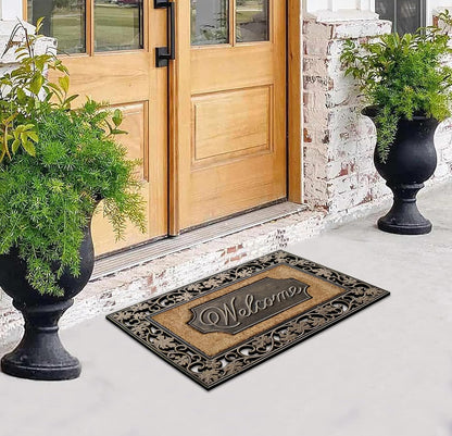 A1HC Rubber and Coir Door Mat 23"x38", Thick Durable Welcome Doormat for Indoor Outdoor Entrance