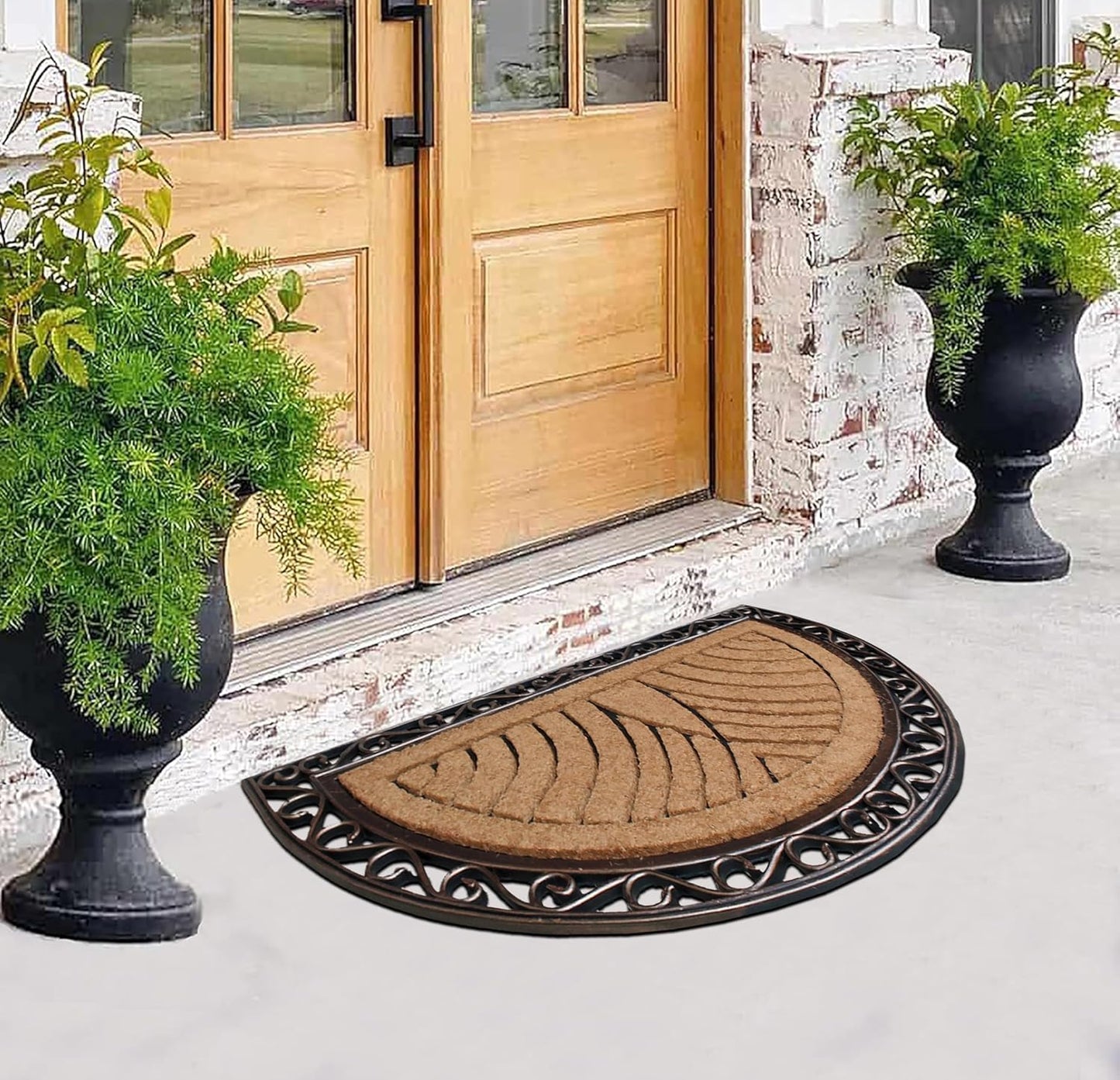 A1HC Natural Half-Round Rubber and Coir Doormat, 30" x 48", Anti-Shed, Fade-Resistant Entrance Mat