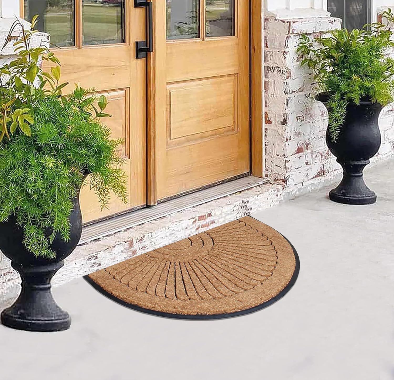A1HC Natural Coir and Rubber Door Mat Thick Durable Doormat for Outdoor Entrance Semicircular