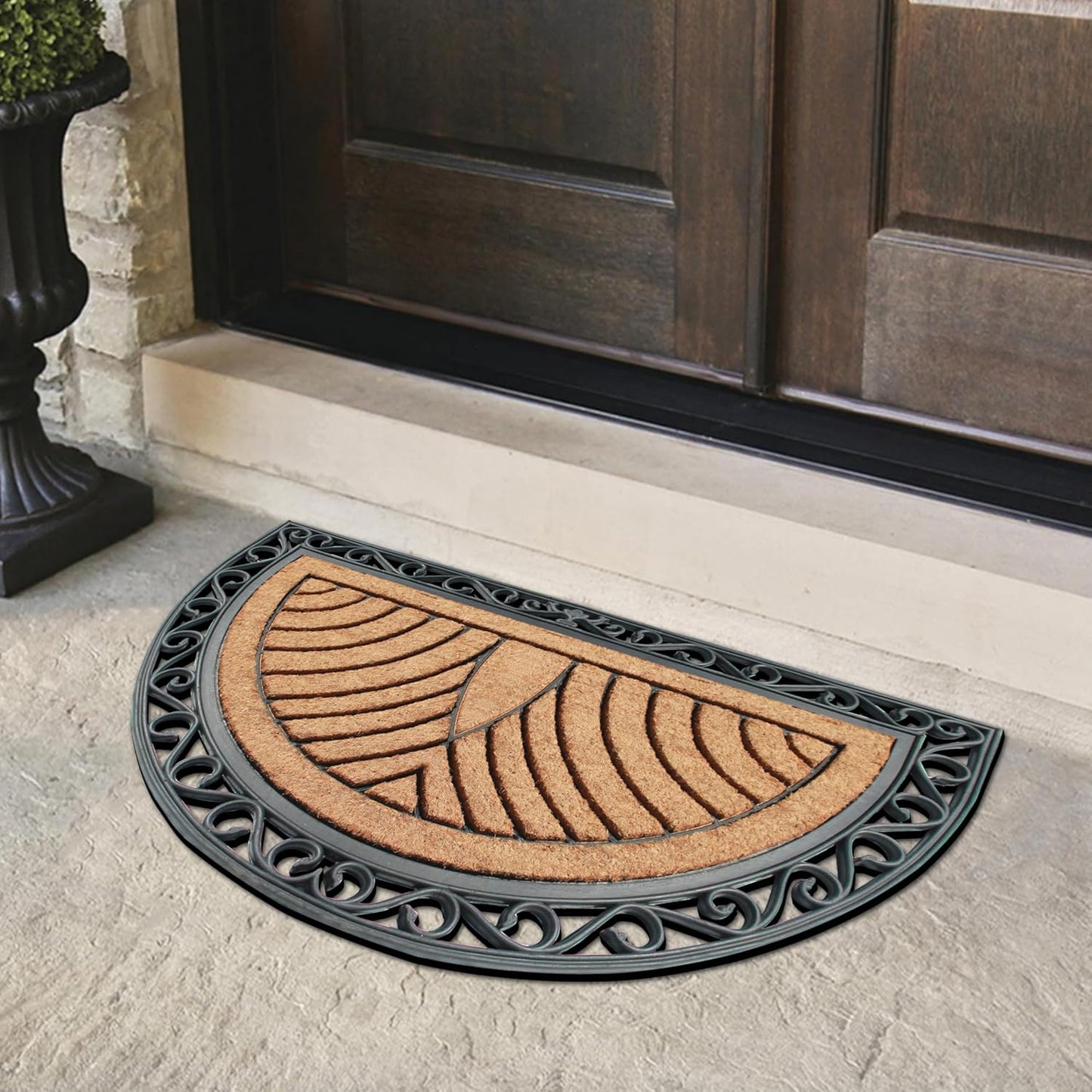 A1HC Natural Half-Round Rubber and Coir Doormat, 30" x 48", Anti-Shed, Fade-Resistant Entrance Mat
