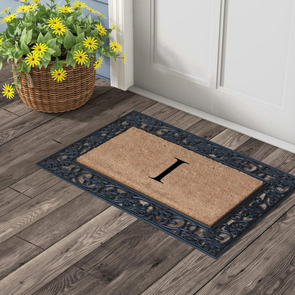 A1HC Natural Coir Monogrammed 23"X38", Anti‑Shed Treated Durable Doormat for Outdoor Entrance