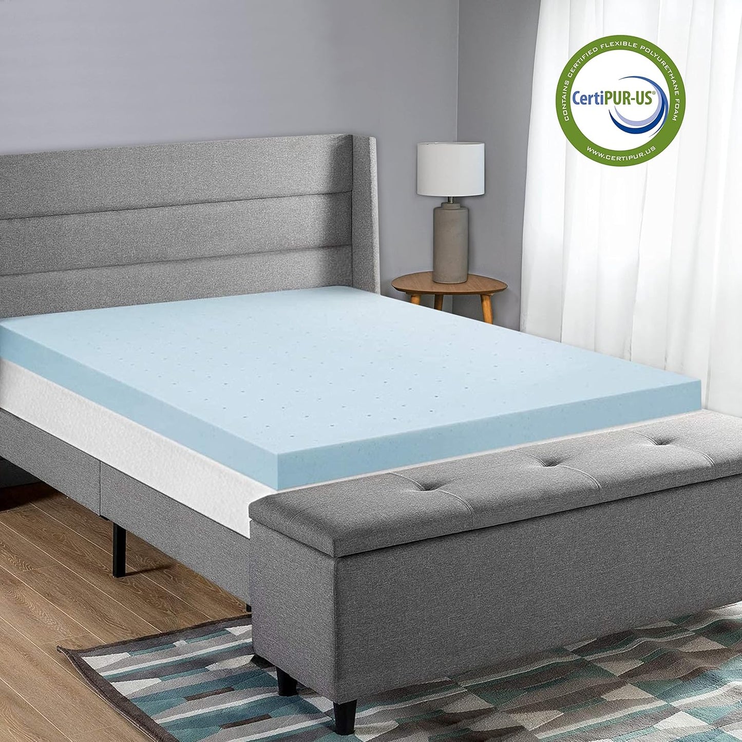 Delara 2 Inch Gel Infused Memory Foam Mattress Topper, Certipur-US Certified, Ventilated Design for Better Airflow
