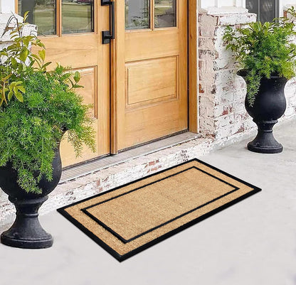 A1HC Coir and Rubber Door Mat 24"x48", Durable Non-Slip Large Plain Border Mat for Entryway, Patio