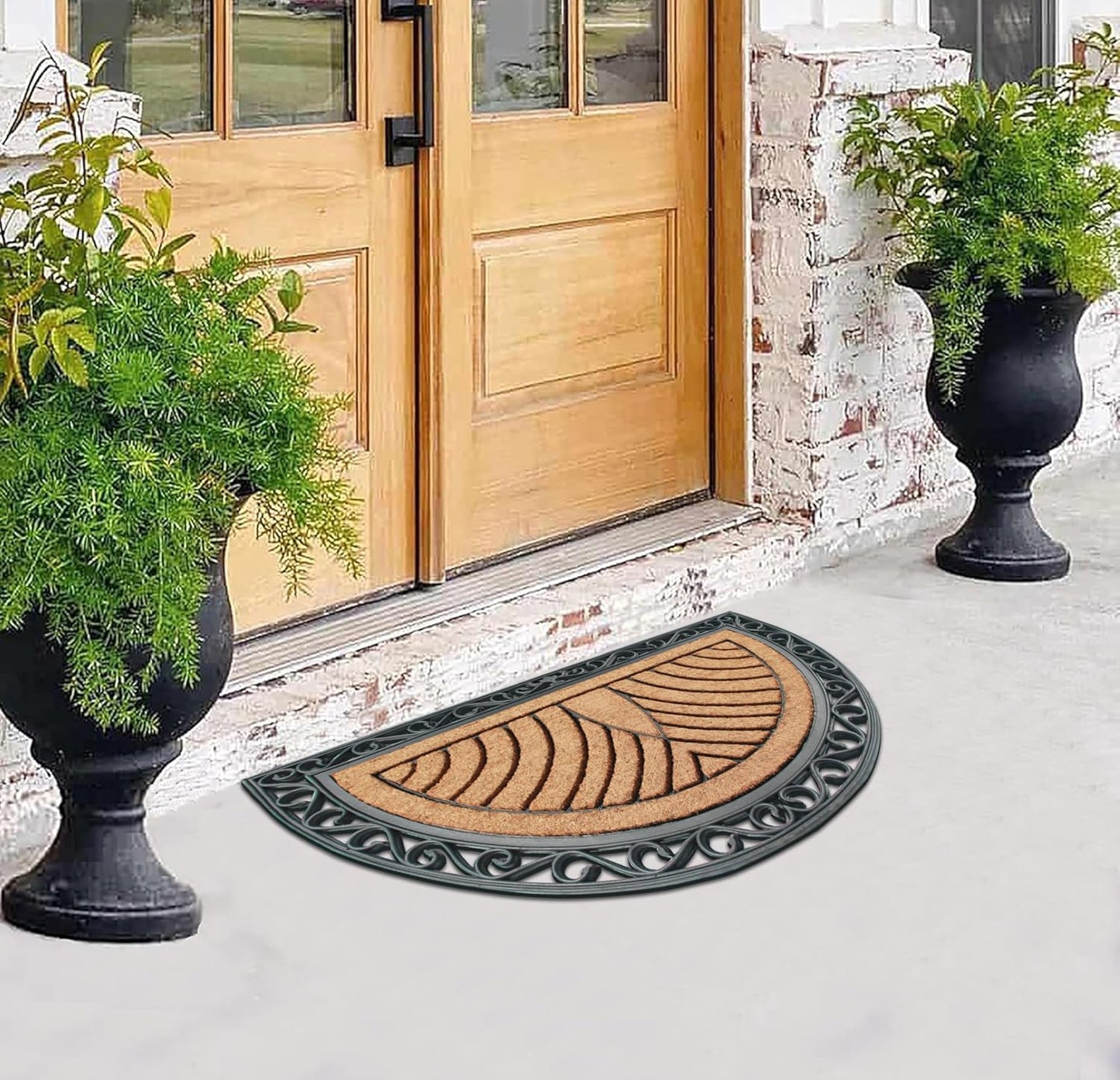 A1HC Natural Half-Round Rubber and Coir Doormat, 30" x 48", Anti-Shed, Fade-Resistant Entrance Mat