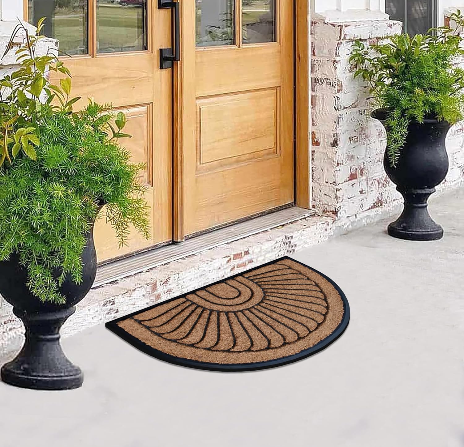 A1HC Natural Coir and Rubber Door Mat Thick Durable Doormat for Outdoor Entrance Semicircular