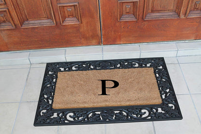 A1HC Natural Coir Monogrammed 23"X38", Anti‑Shed Treated Durable Doormat for Outdoor Entrance